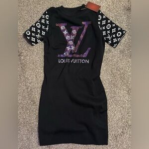 LV Black Sweater Dress with Monogram Details